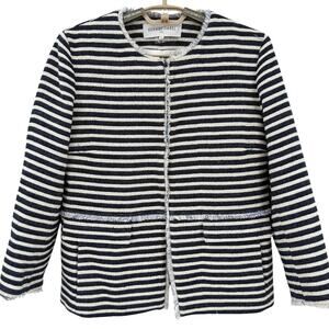Gerard Darel Striped Fringe Blazer lady Jacket Navy Cream Size 38 EU (US 6)